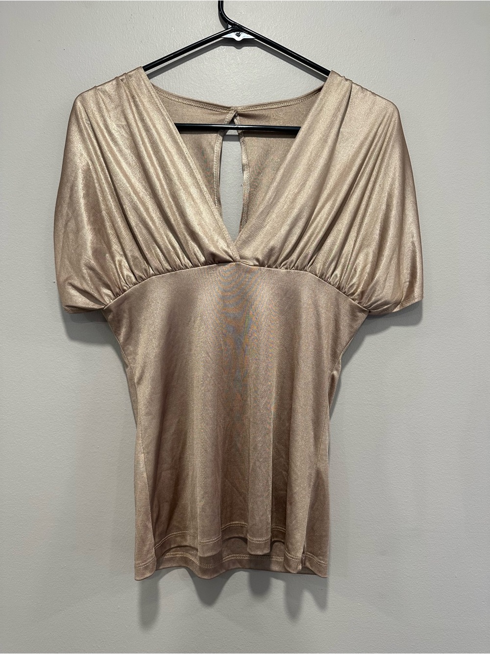 Jolie Bronze Shimmer Ruched Top Whimsigoth Boho Chic Y2K Deep V-Neck Size M